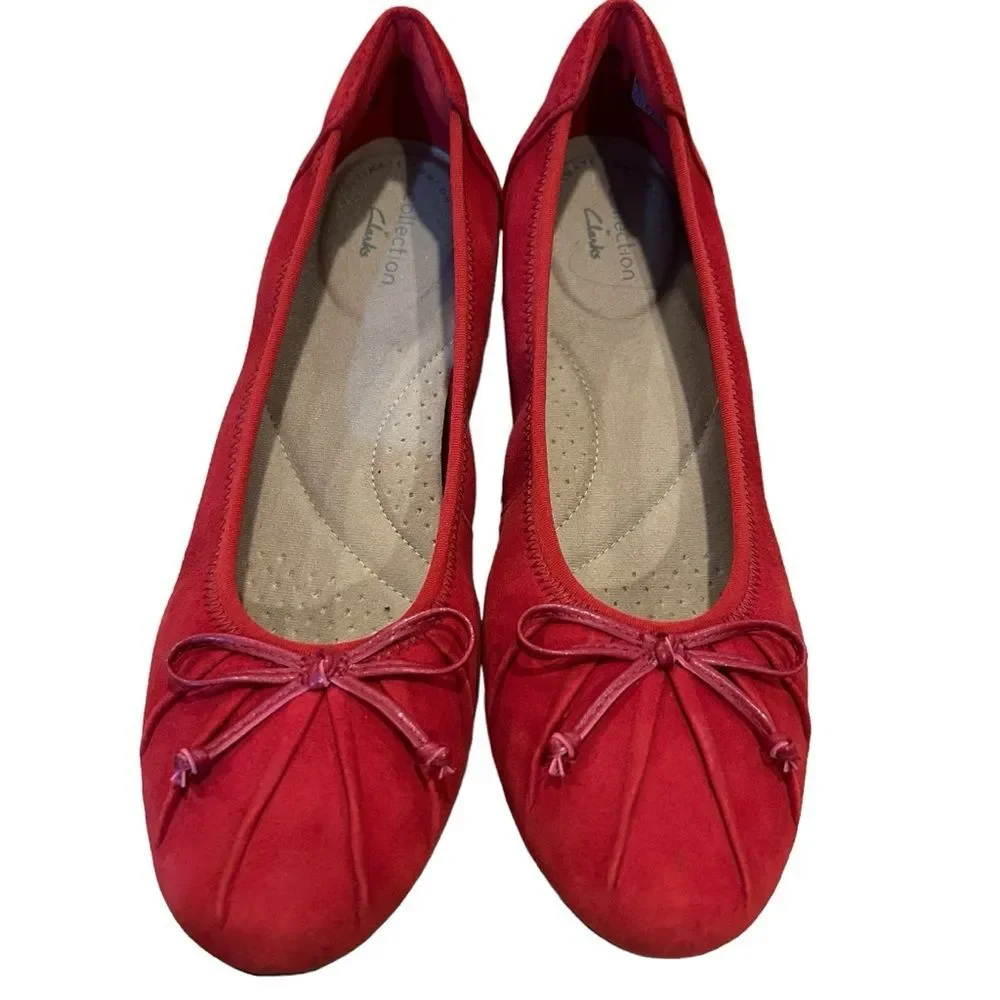 Clarks Red Sara Aster Suede Ballet Flats 7